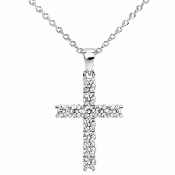 Pre Owned 9ct White Gold Diamond Cross and Chain ZC9